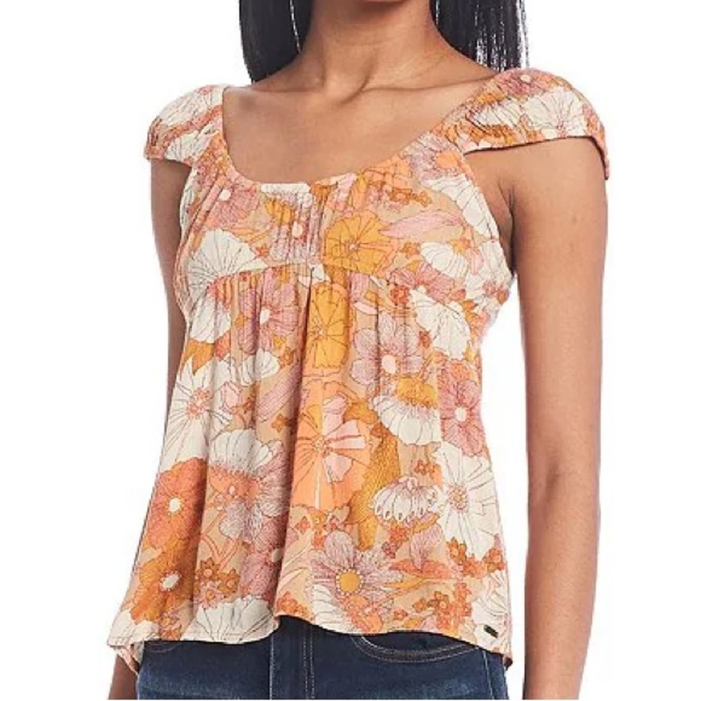 Volcom Small Top Only Good Daze in Hazelnut gauze floral print NWT